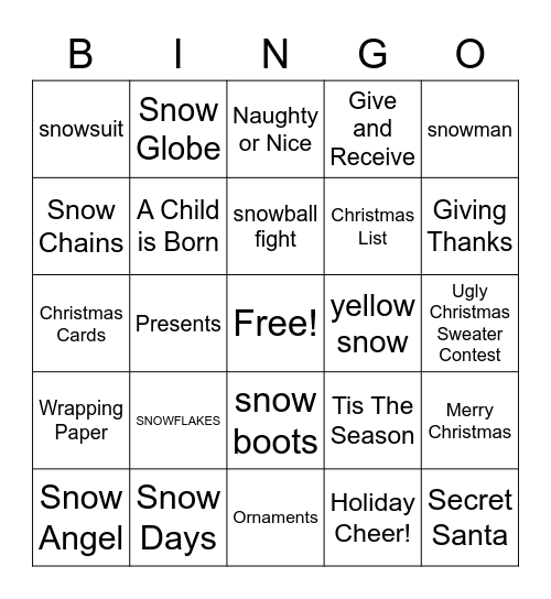 2021 Christmas Bingo Card