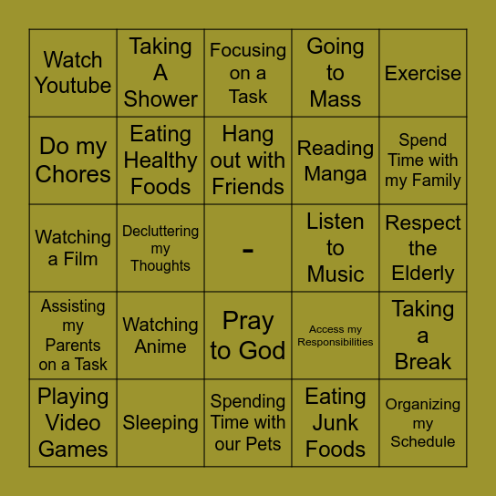 Self-Care Bingo Card