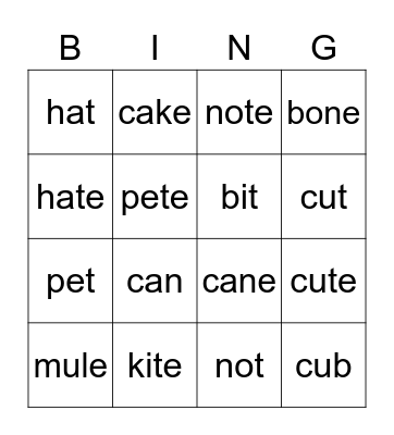 Magic E Bingo Card