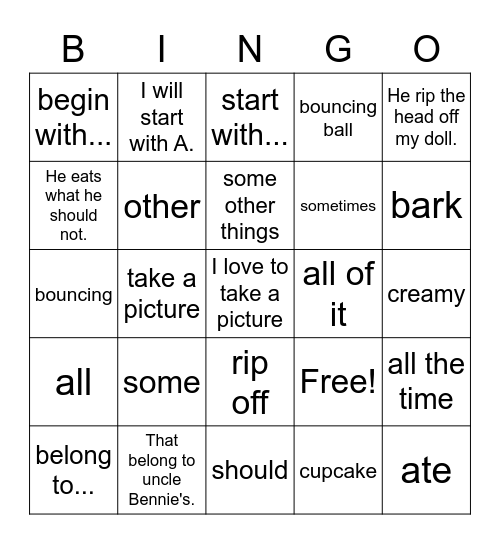 What Pete ate from A to Z (進階) Bingo Card
