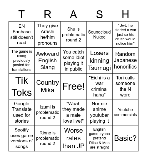 Ensemble Stars!! English Release Bingo Card