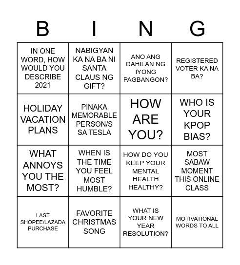 Tesla Year-End Party Bingo Card