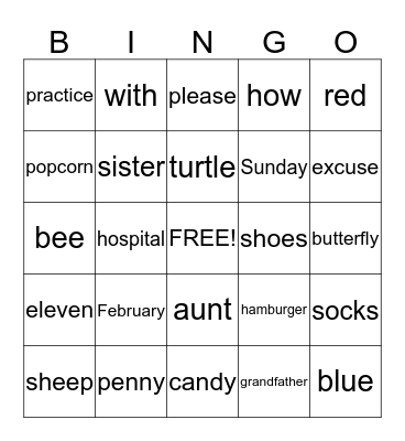 Sign Language Bingo Card