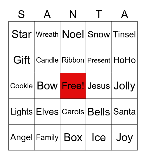 Merry Christmas Bingo Card