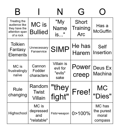 Bad Storytelling Bingo Card