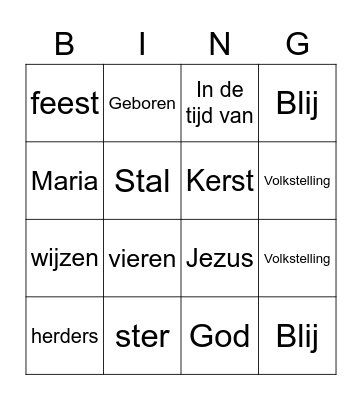 kerstgezinsdienst Bingo Card