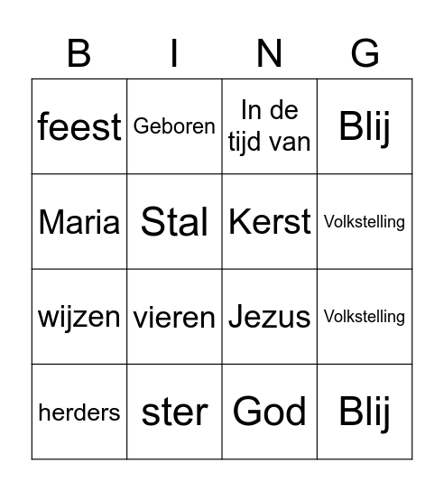 kerstgezinsdienst Bingo Card