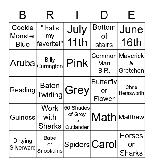 How well do you know Denise? (Devin's answers) Bingo Card