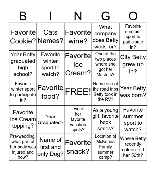 Betty's Bingo Card