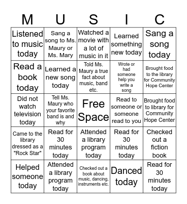 READ TO THE RHYTHM BINGO Card
