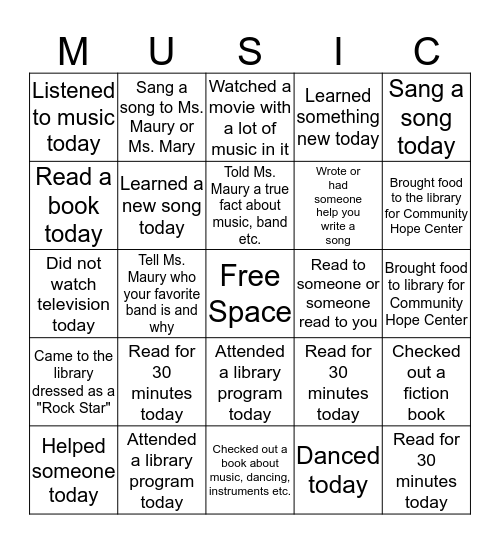 READ TO THE RHYTHM BINGO Card