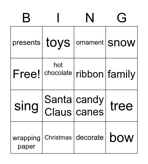 Christmas Words Bingo Card