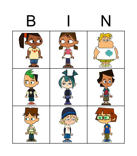 Total Dramarama characters Bingo Card
