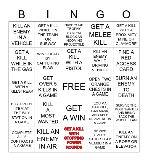 WARZONE BINGO Card