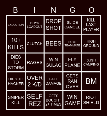 WARZONE STREAMER Bingo Card