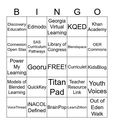 Blended Learning Bingo Card