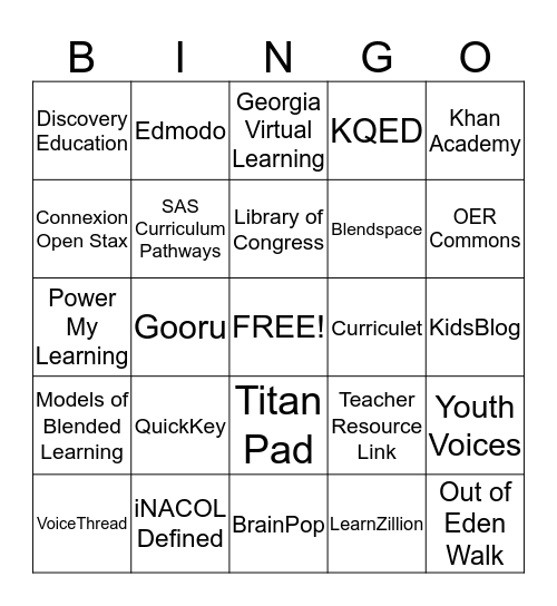 Blended Learning Bingo Card
