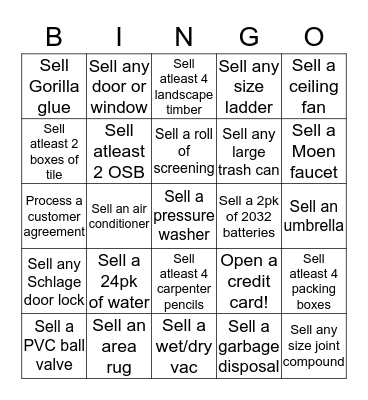 HOME DEPOT Bingo Card