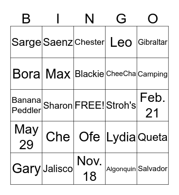 Untitled Bingo Card