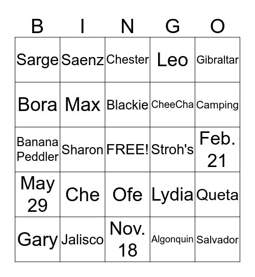 Untitled Bingo Card