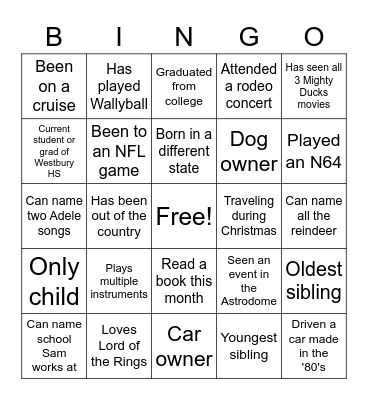 2021 Christmas Bingo Card