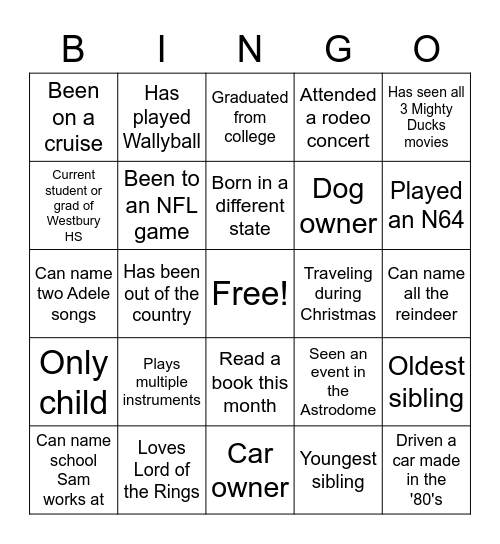 2021 Christmas Bingo Card