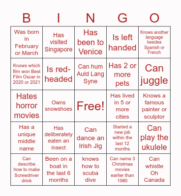 Fun Facts About You! Bingo Card