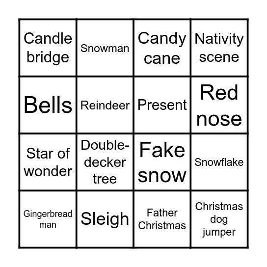 Christmas Decoration Bingo Card