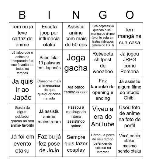 Bingo de weeaboo Bingo Card