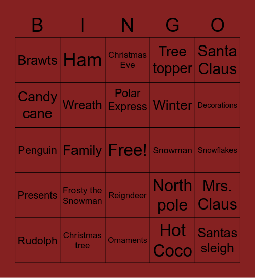 Christmas Bingo Card