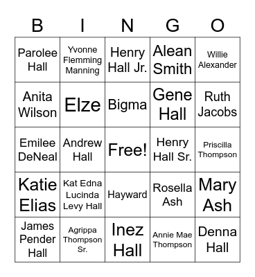 Hall~Thompson Family Bingo Card