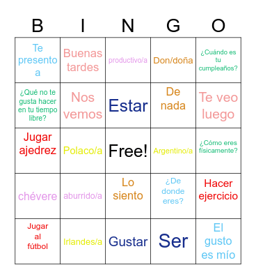 Sara Gonzalez 7P5 Bingo Card