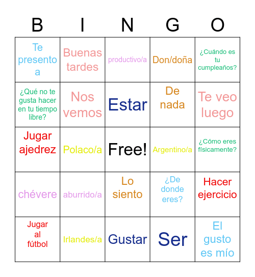 Sara Gonzalez 7P5 Bingo Card