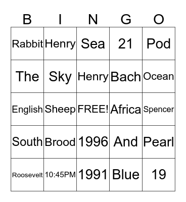 Trivia Bingo Card