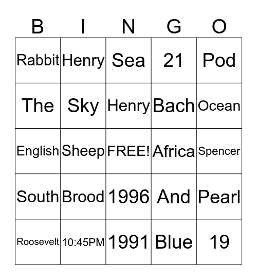 Trivia Bingo Card