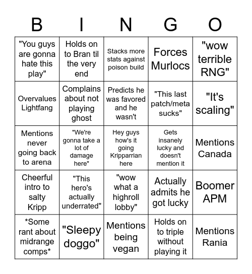 Kripp Youtube Bingo! Bingo Card