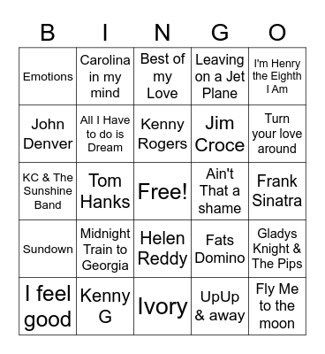 Gm 6 jan 22 Music Down the N and along the bottom Bingo Card