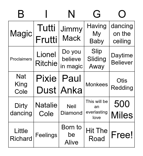 Gm 7 jan 22 Music 6 Pack Bingo Card
