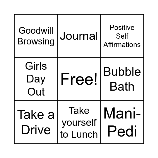 Self-Care Bingo Card