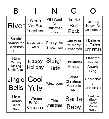 Christmas Song Bingo Card