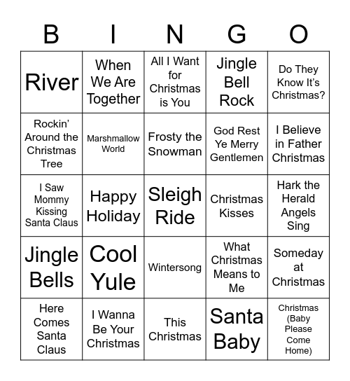 Christmas Song Bingo Card