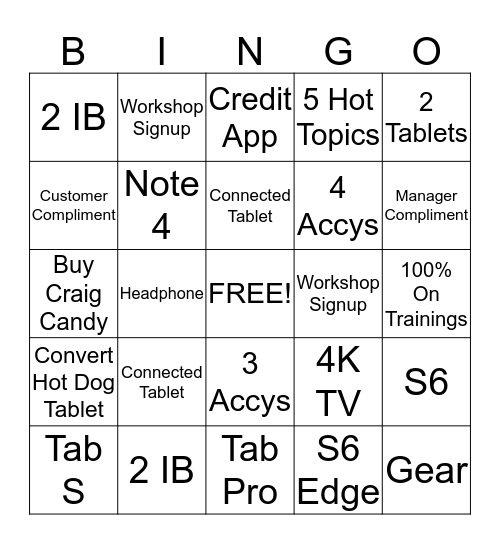 Samsung Bingo Card