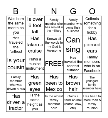 Baymon Family Reunion Bingo Card