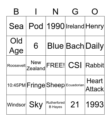 Trivia Bingo Card