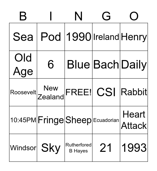 Trivia Bingo Card