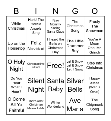 FREINDSMAS HOLIDAY MUSICAL Bingo Card