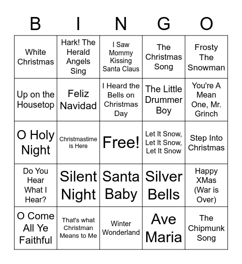 FREINDSMAS HOLIDAY MUSICAL Bingo Card