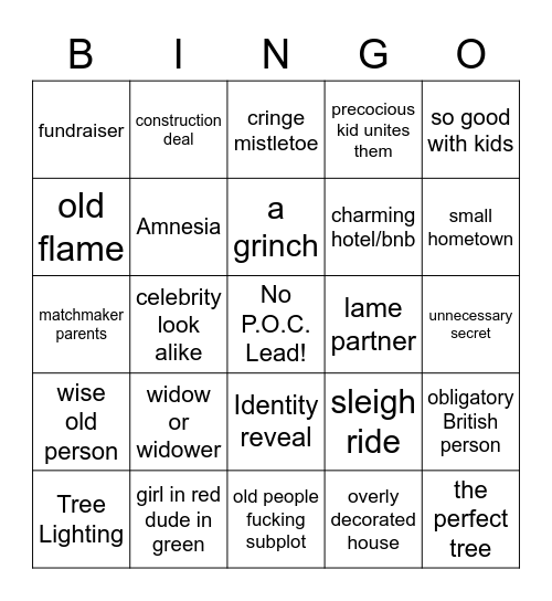 Hallmark Movie Bingo Card