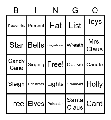 Christmas Spelling Bingo Card