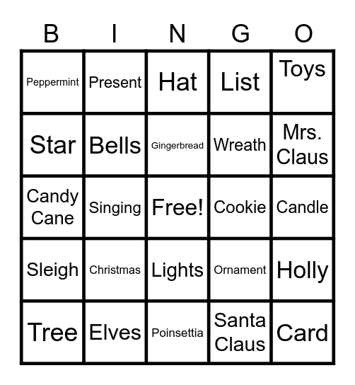 Christmas Spelling Bingo Card
